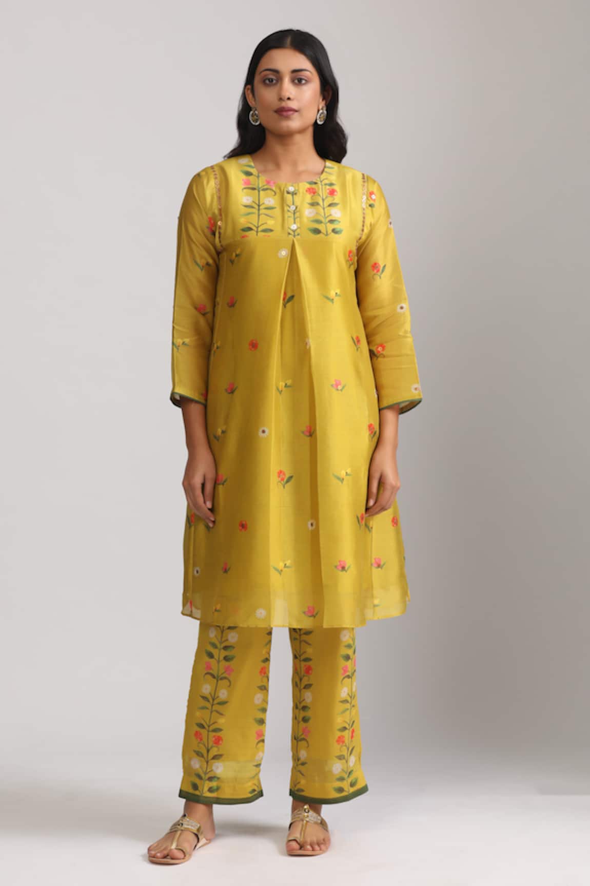 Trendy tokari Florette Print Yellow Kurta & Pant Set 