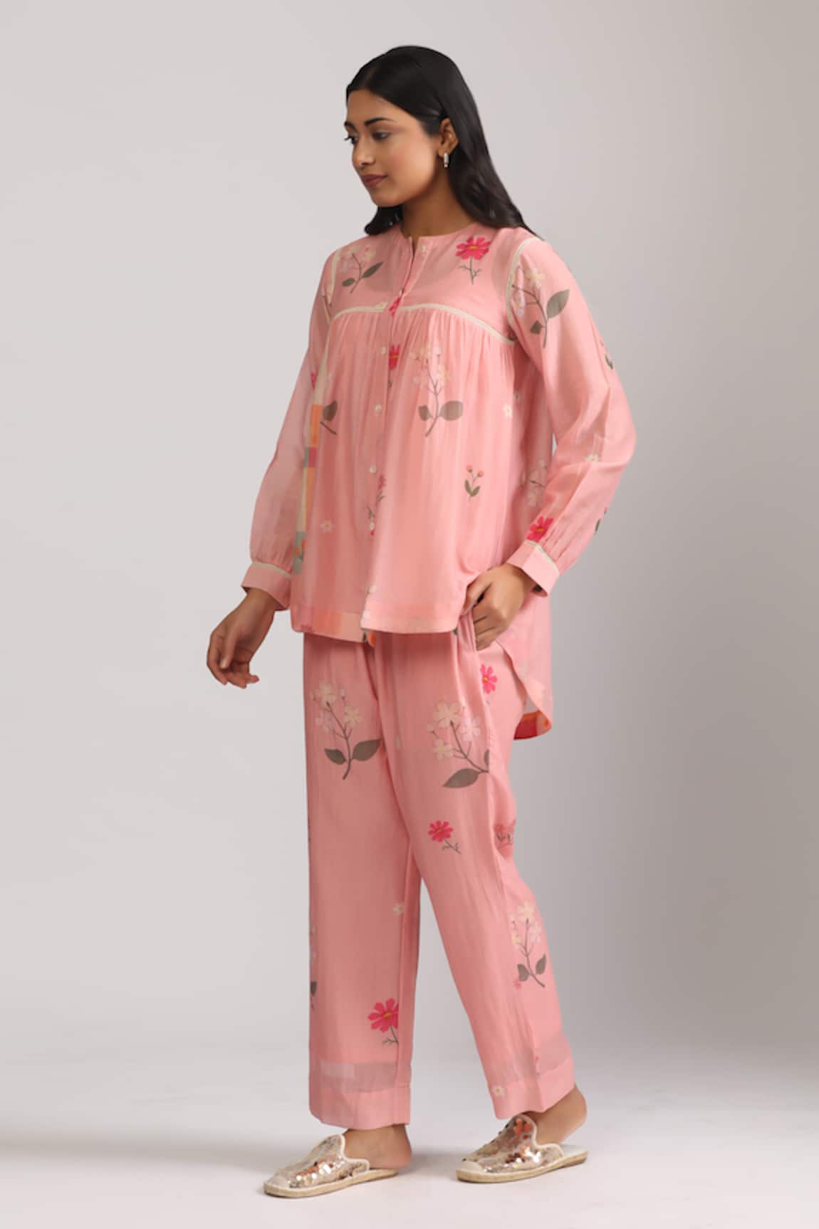 Trendy tokari Lace Embellished Floral Peplum Top & Pant Set 