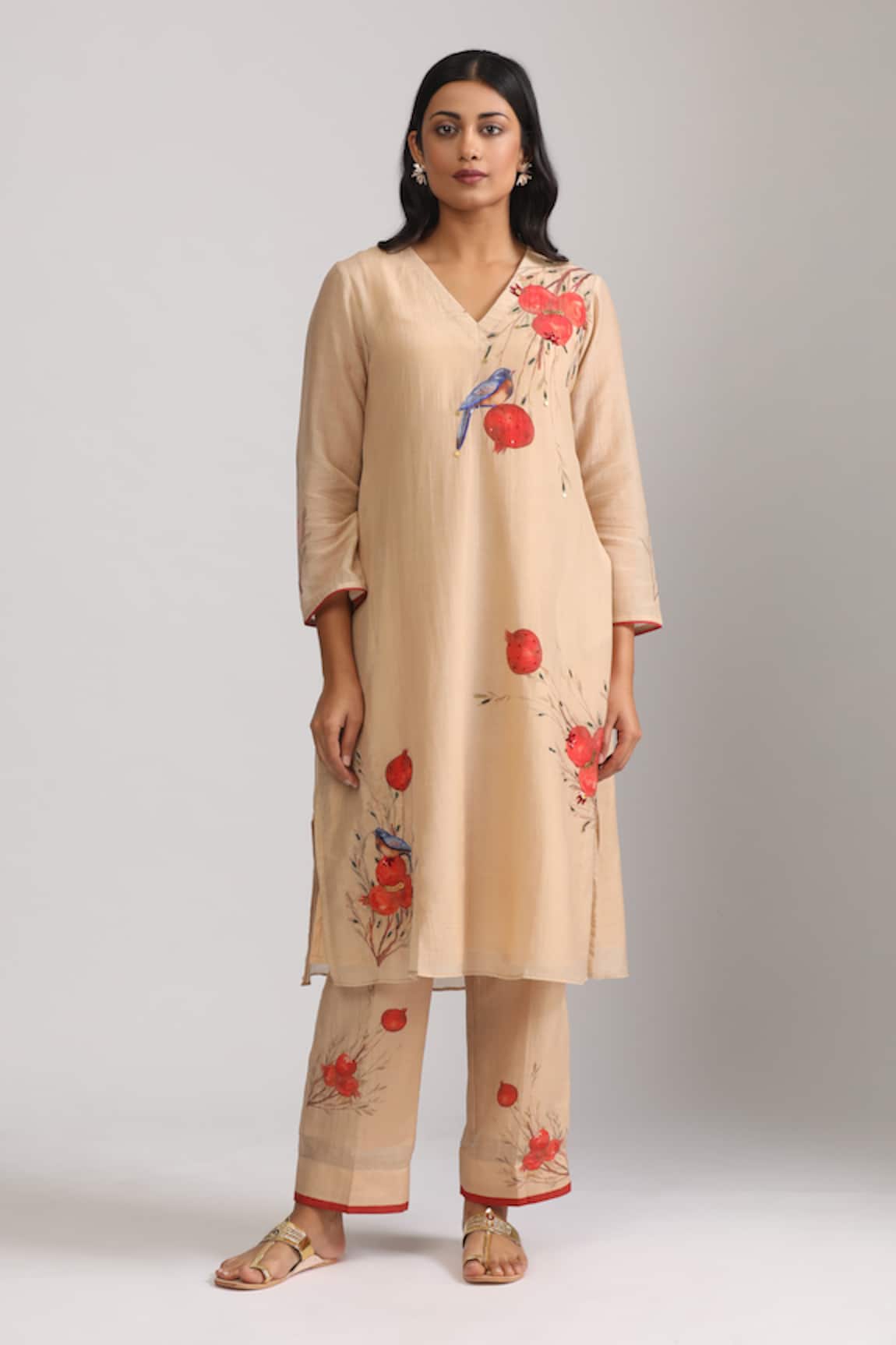 Trendy tokari Beige Pomegranate Print Kurta Set 