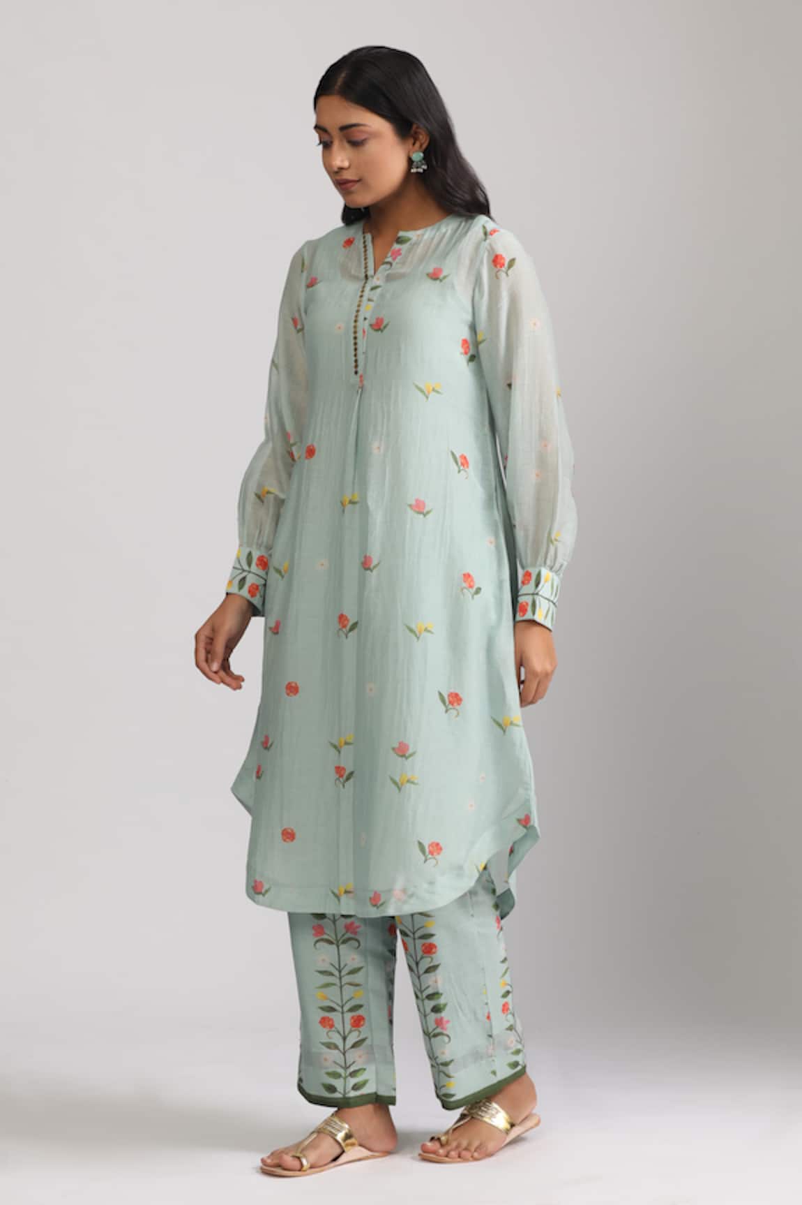Trendy tokari Floral Printed Silk Chanderi Kurta Set 