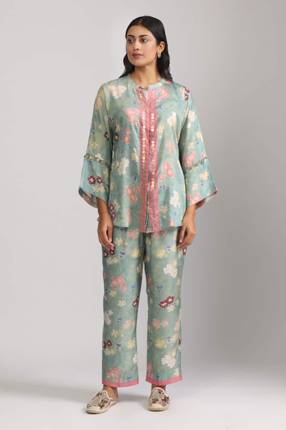 Trendy tokari Floral Embroidered Top & Pant Set 