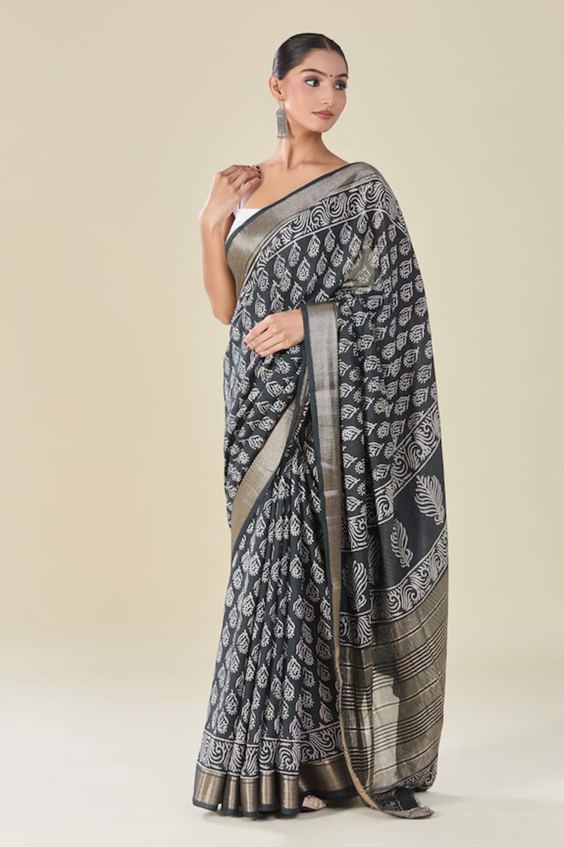 Samyukta Singhania Abstract Motif Handblock Print Saree 