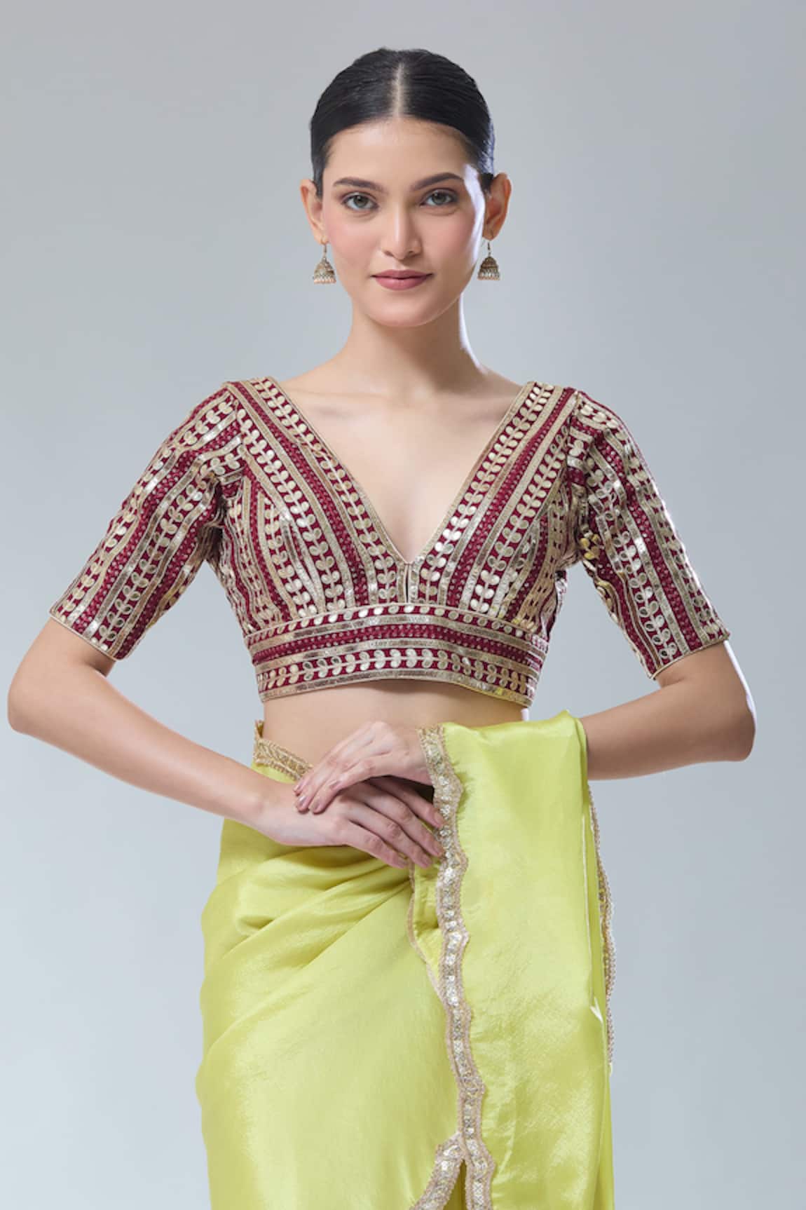Samyukta Singhania Maroon Gota Patti Embroidered Saree Blouse 