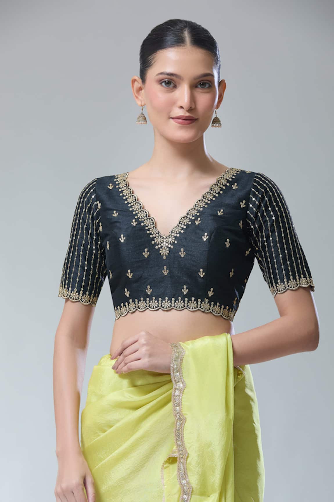 Samyukta Singhania Black Zari Thread Embroidered Saree Blouse 