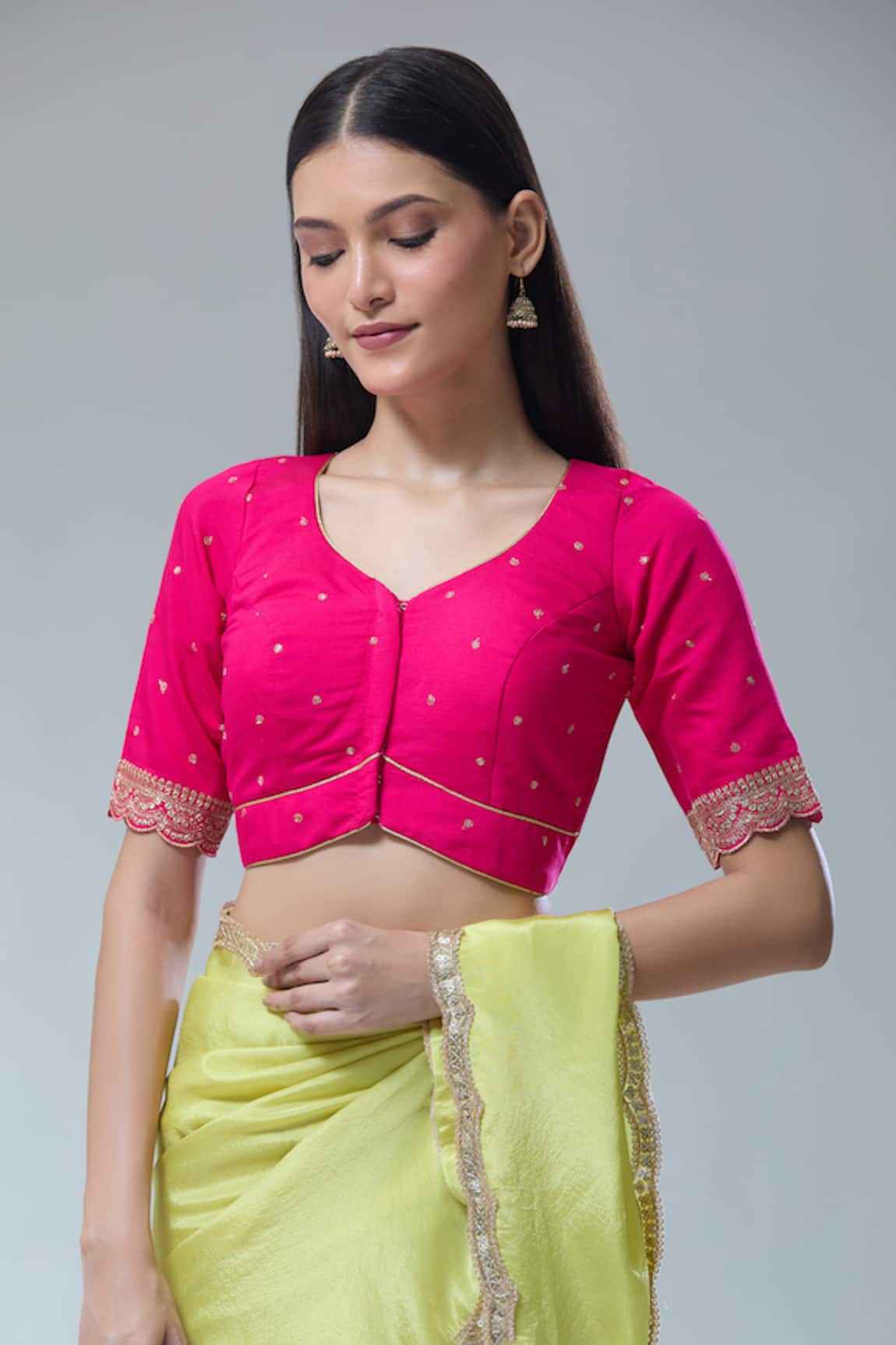 Samyukta Singhania Scallop Embroidered Pink Saree Blouse 