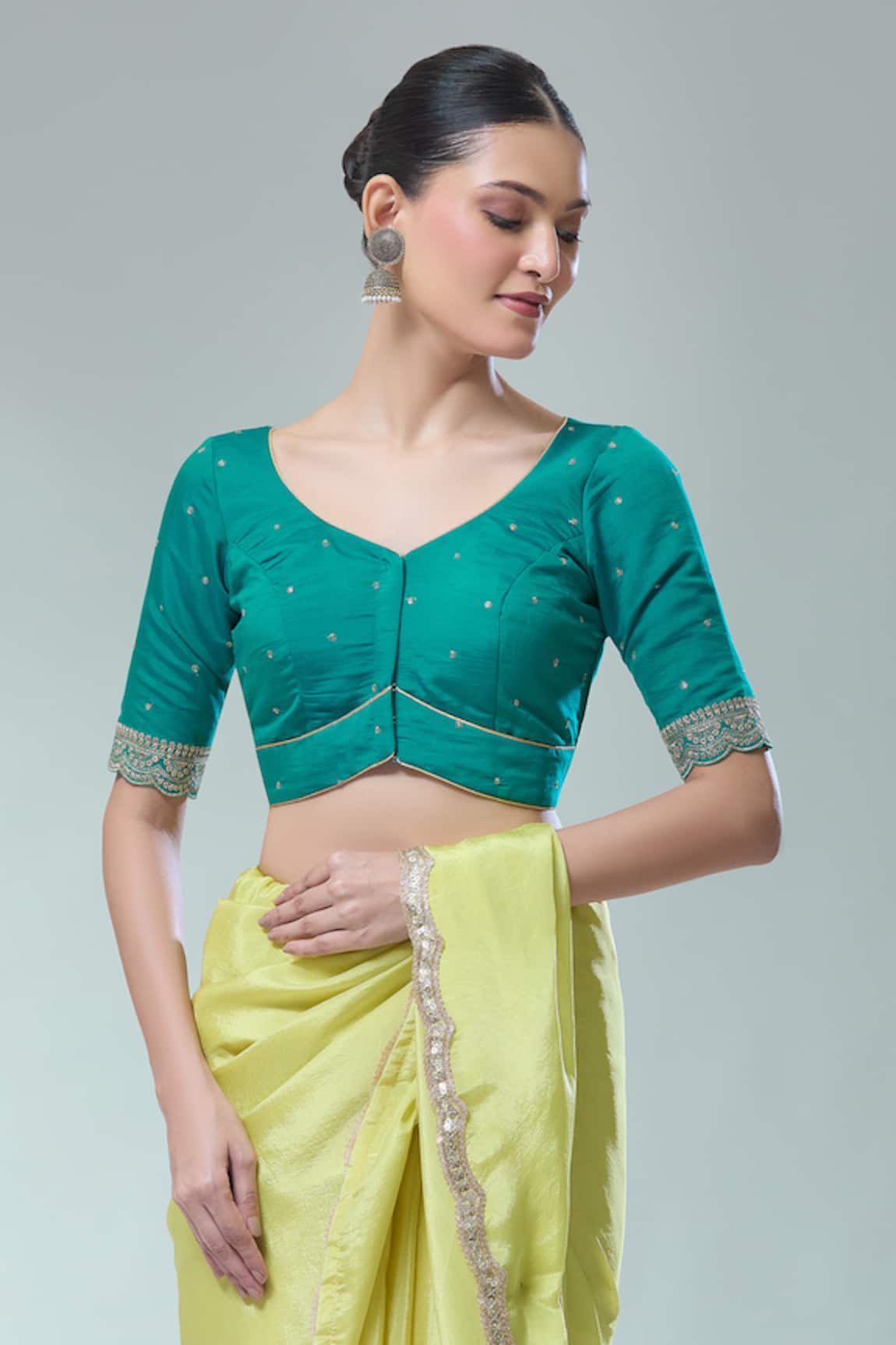 Samyukta Singhania Green Thread Embroidered Saree Blouse 