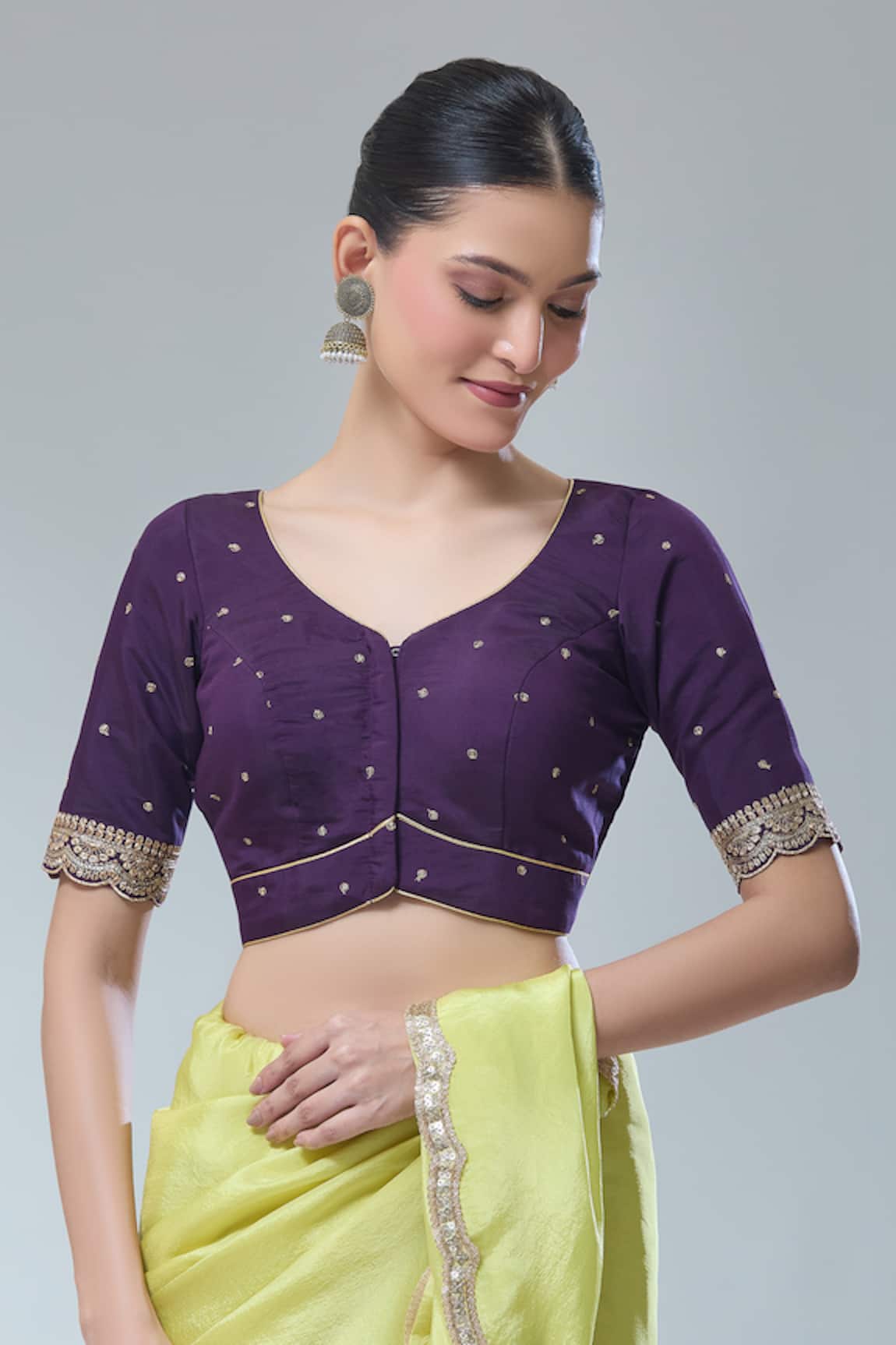 Samyukta Singhania Wine Zari Thread Work Saree Blouse 