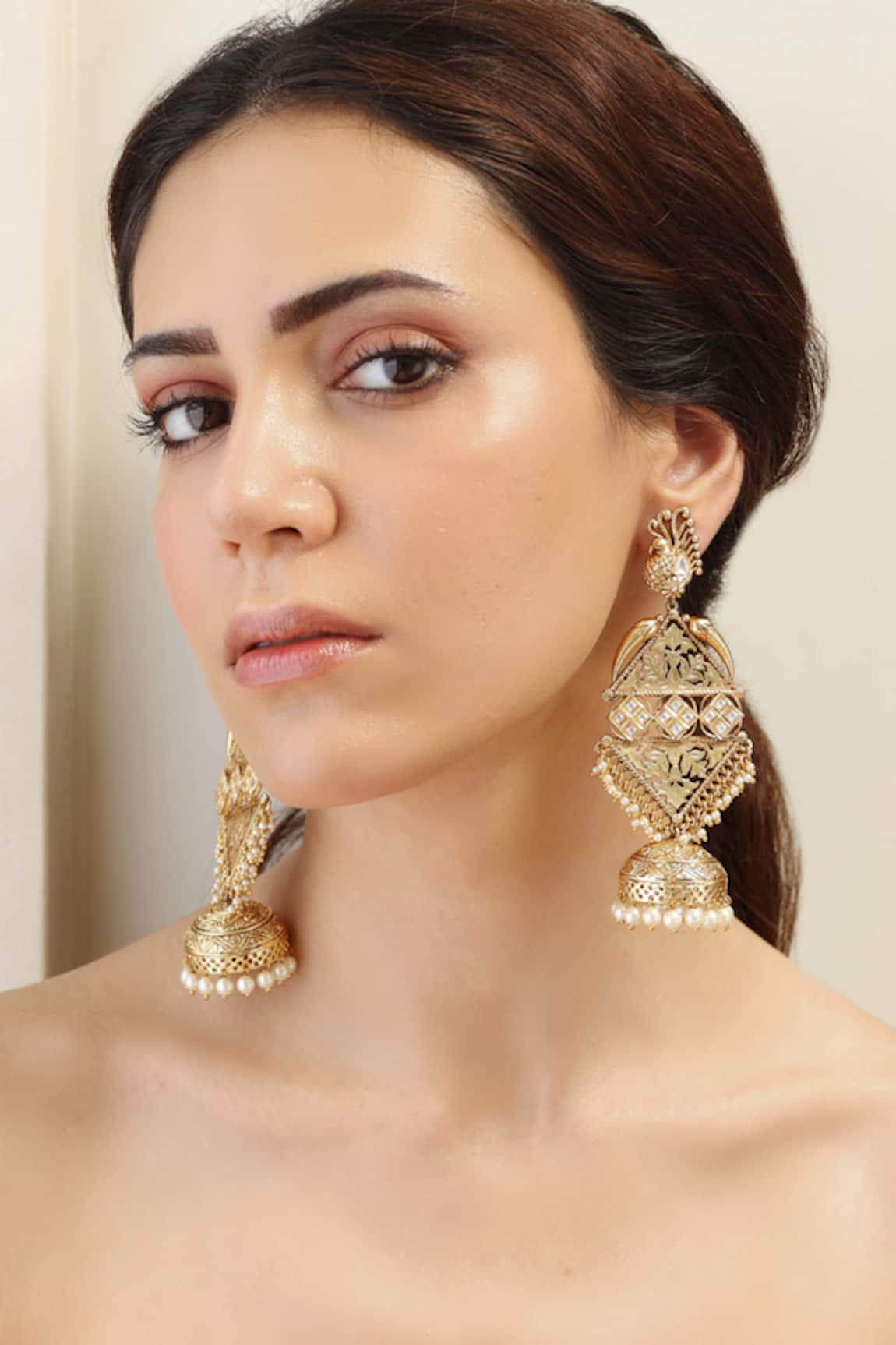 Joules By Radhika Kundan Bead Embellished Jhumkas 