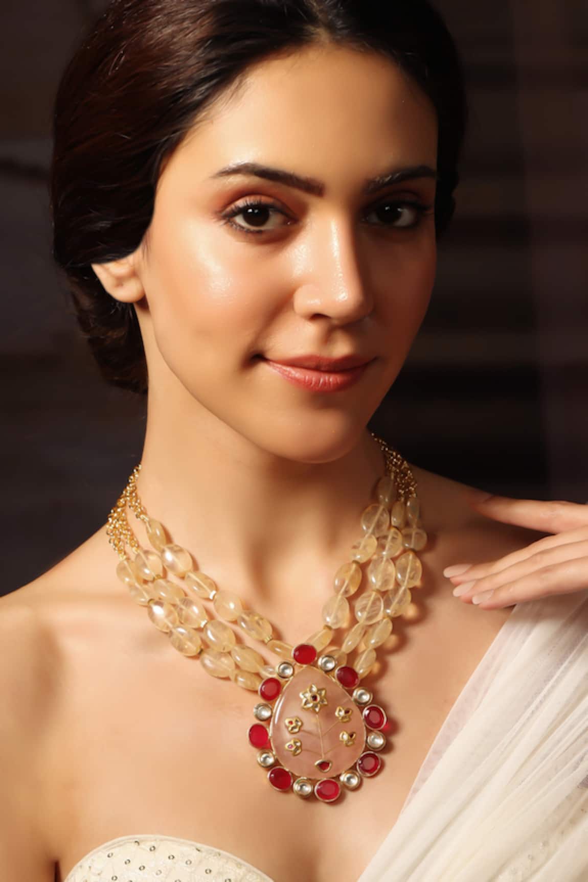 Joules By Radhika Rosy Cascade Tear Drop Pendant Necklace 