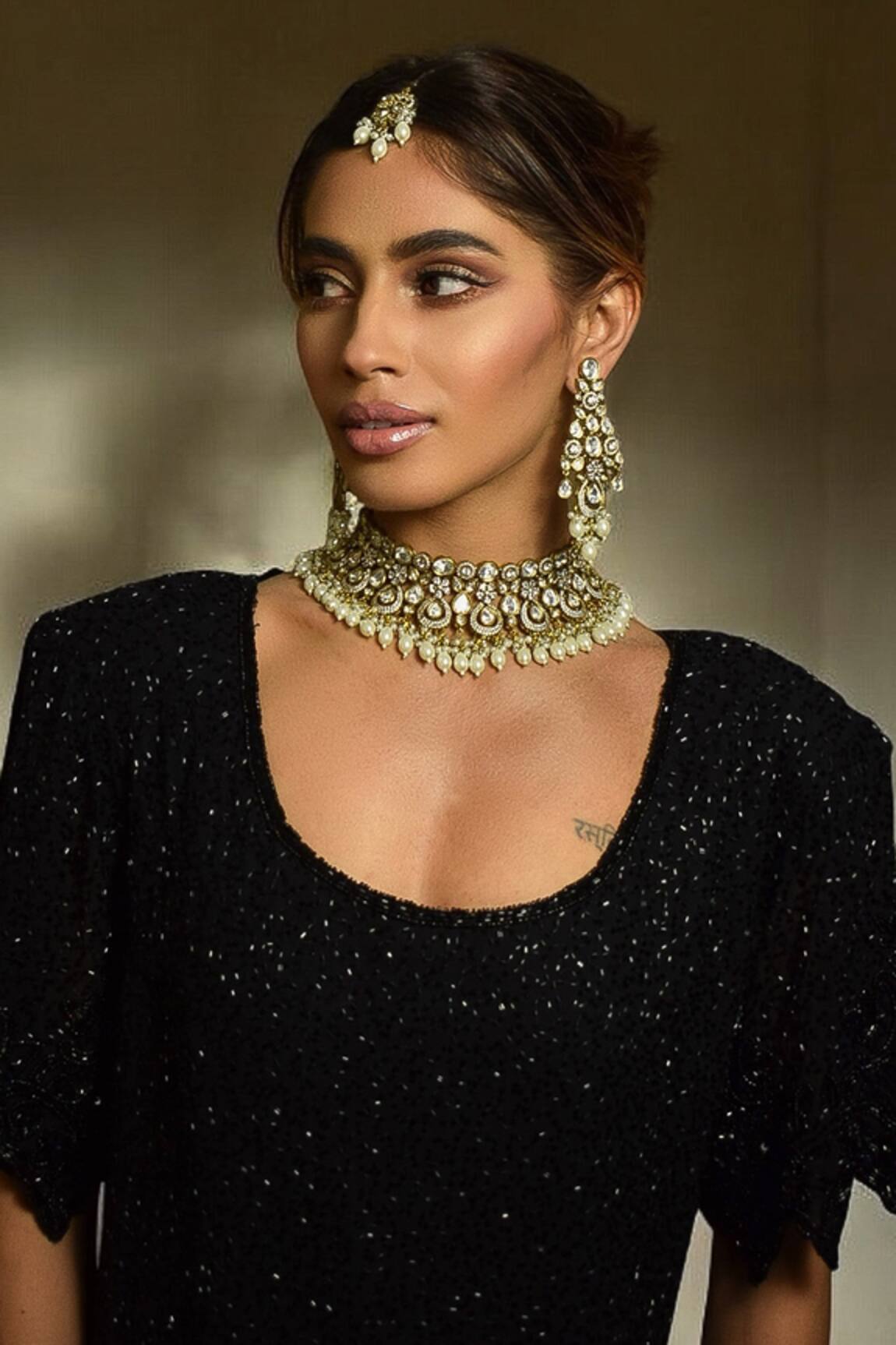 Amaara Jewels Gold & White Moissanite Pearl Choker Set 