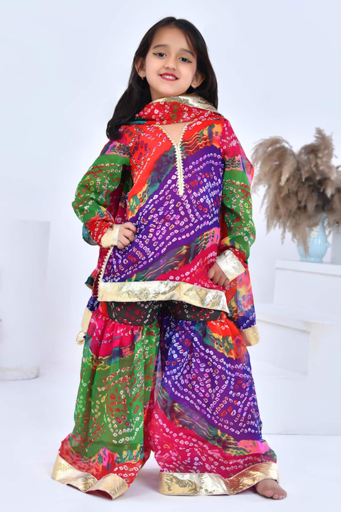 Bannhi By Priyanka Rathore Bandhani Print Kurta Sharara Set 