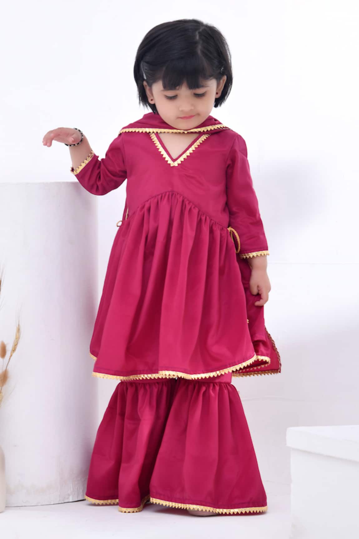 Bannhi By Priyanka Rathore Gota Embellished Magenta Kurta Sharara Set 