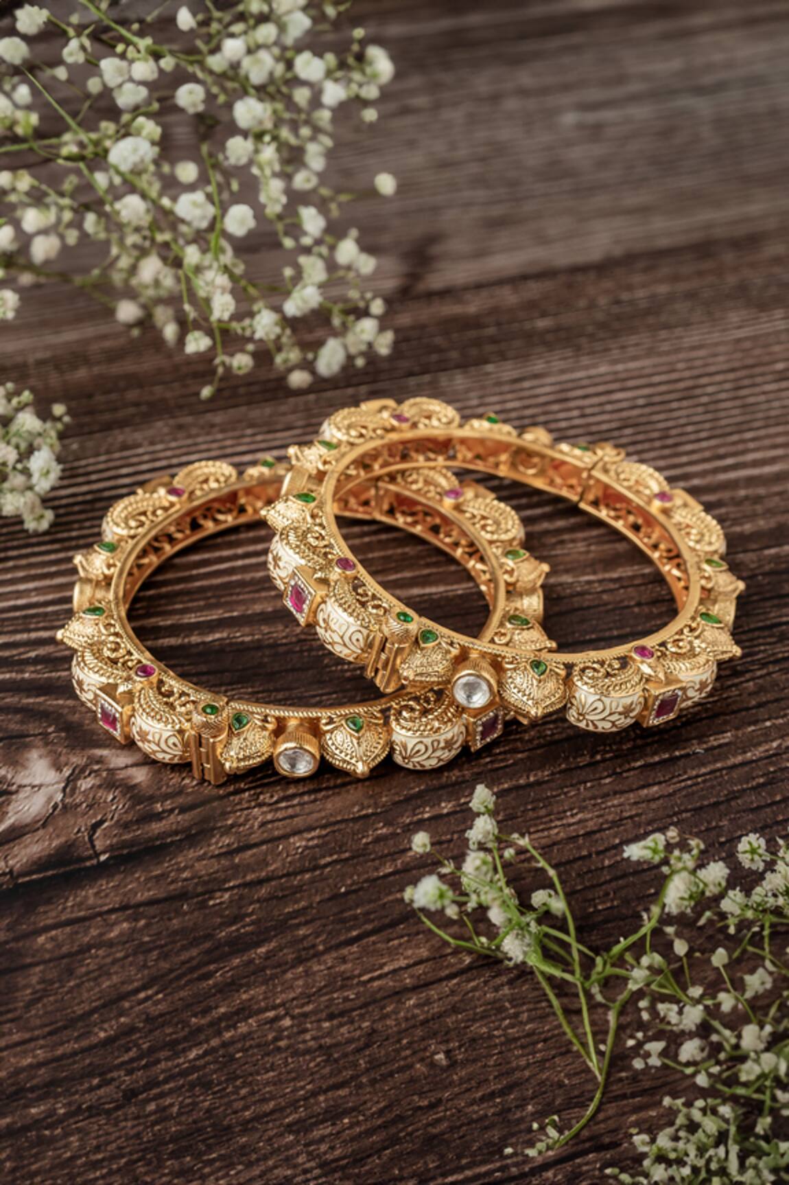 Vivinia By Vidhi Mehra Floral Carved Temple Bangles Set