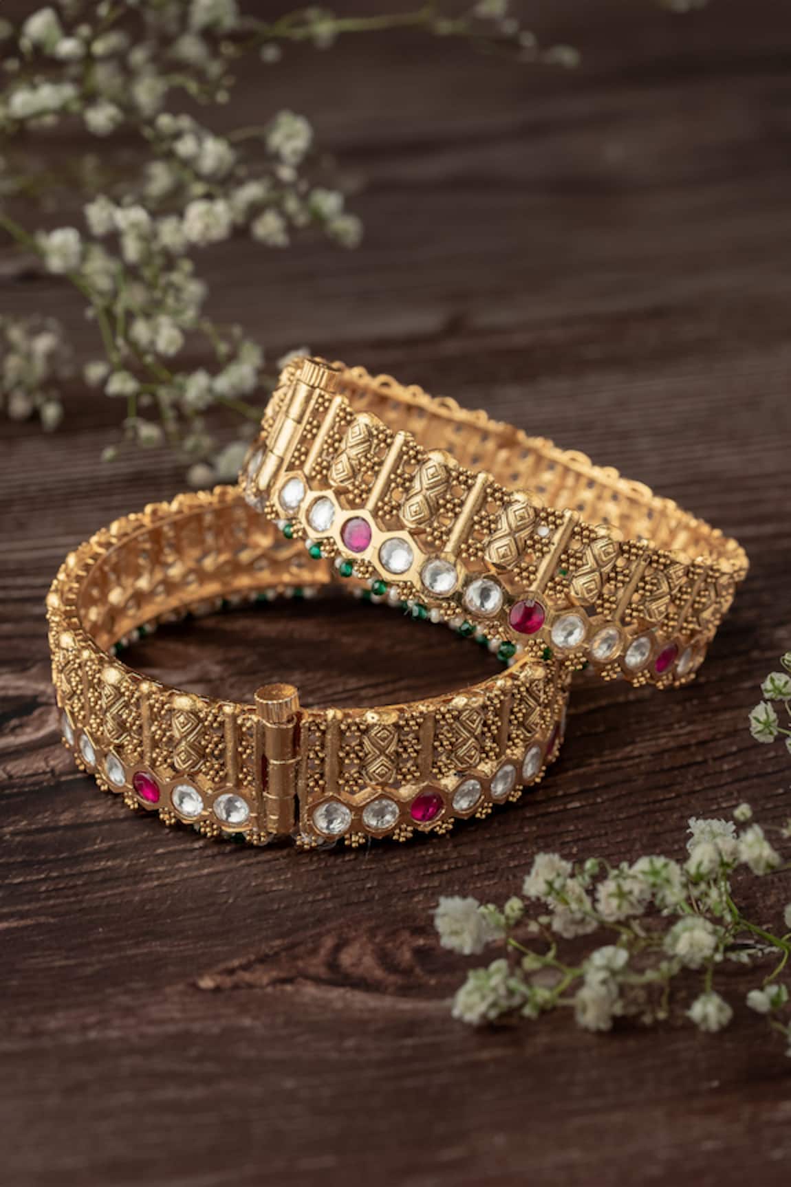 Vivinia By Vidhi Mehra Gold Stone Embellished Bangles Set