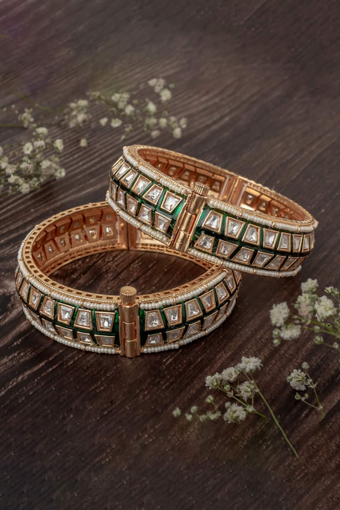 Vivinia By Vidhi Mehra Geometric Kundan Polki Bangles Set