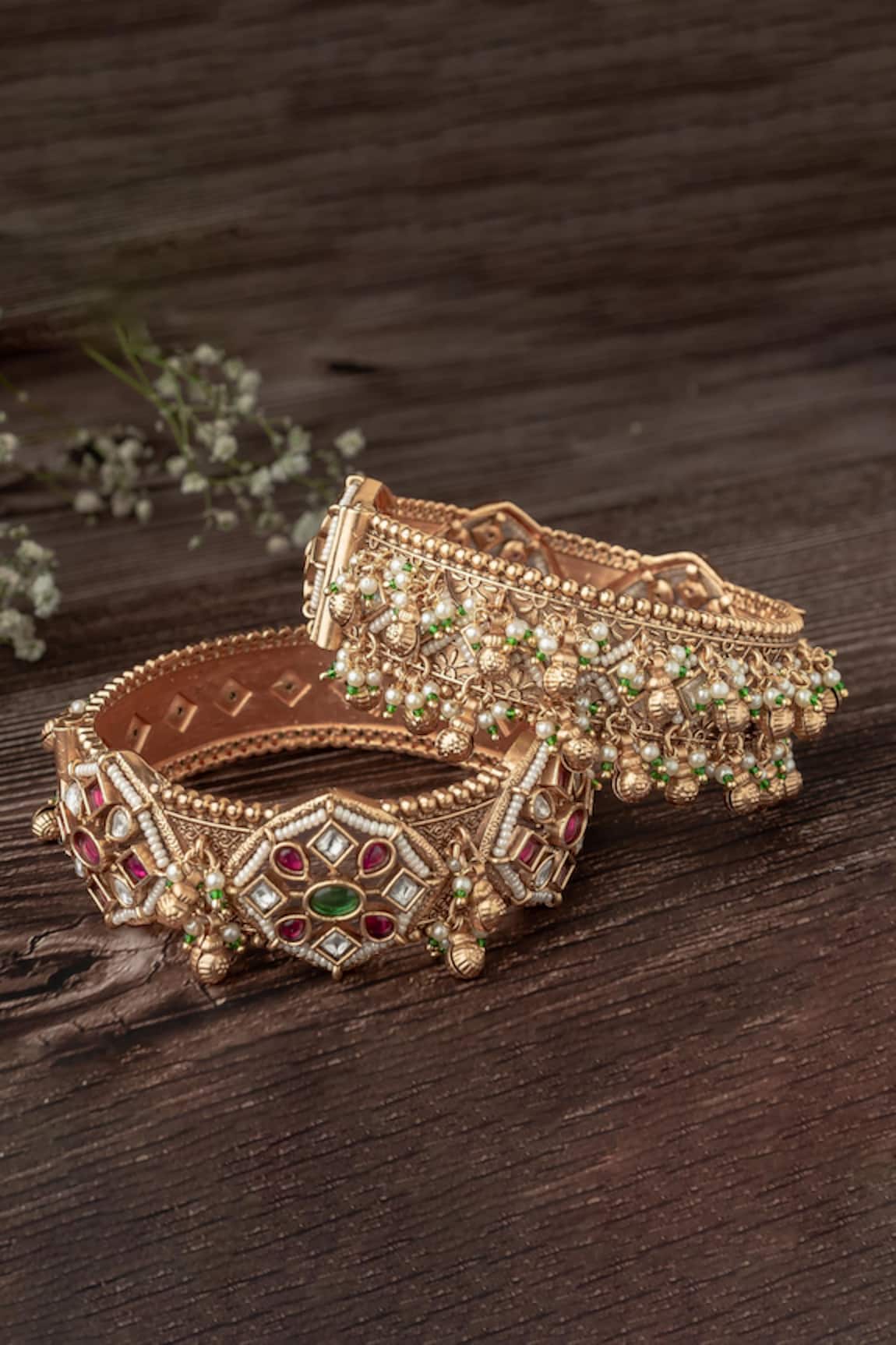 Vivinia By Vidhi Mehra Gold Blossom Motif Bangle Set