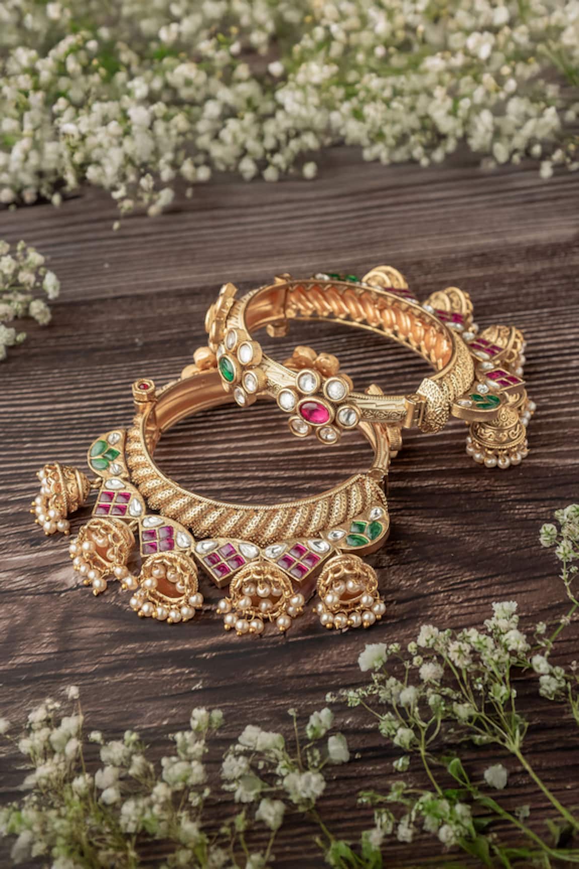 Vivinia By Vidhi Mehra Vine Embellished Gold Bangles Set