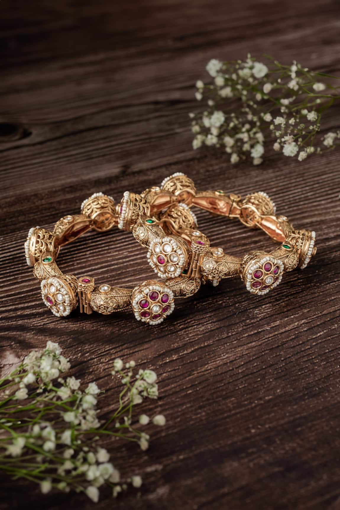 Vivinia By Vidhi Mehra Floret Stone Embellished Bangles Set 