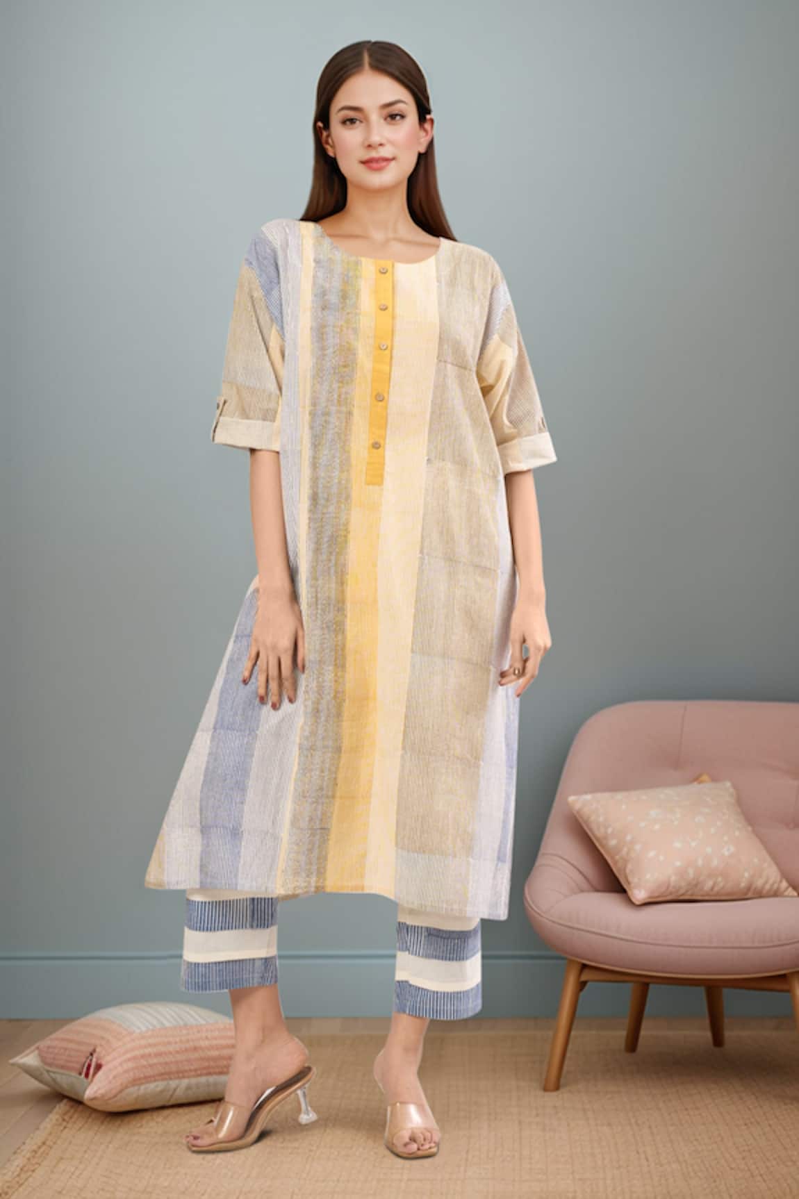 Banana Labs Multi Color Stripe Kurta Set 