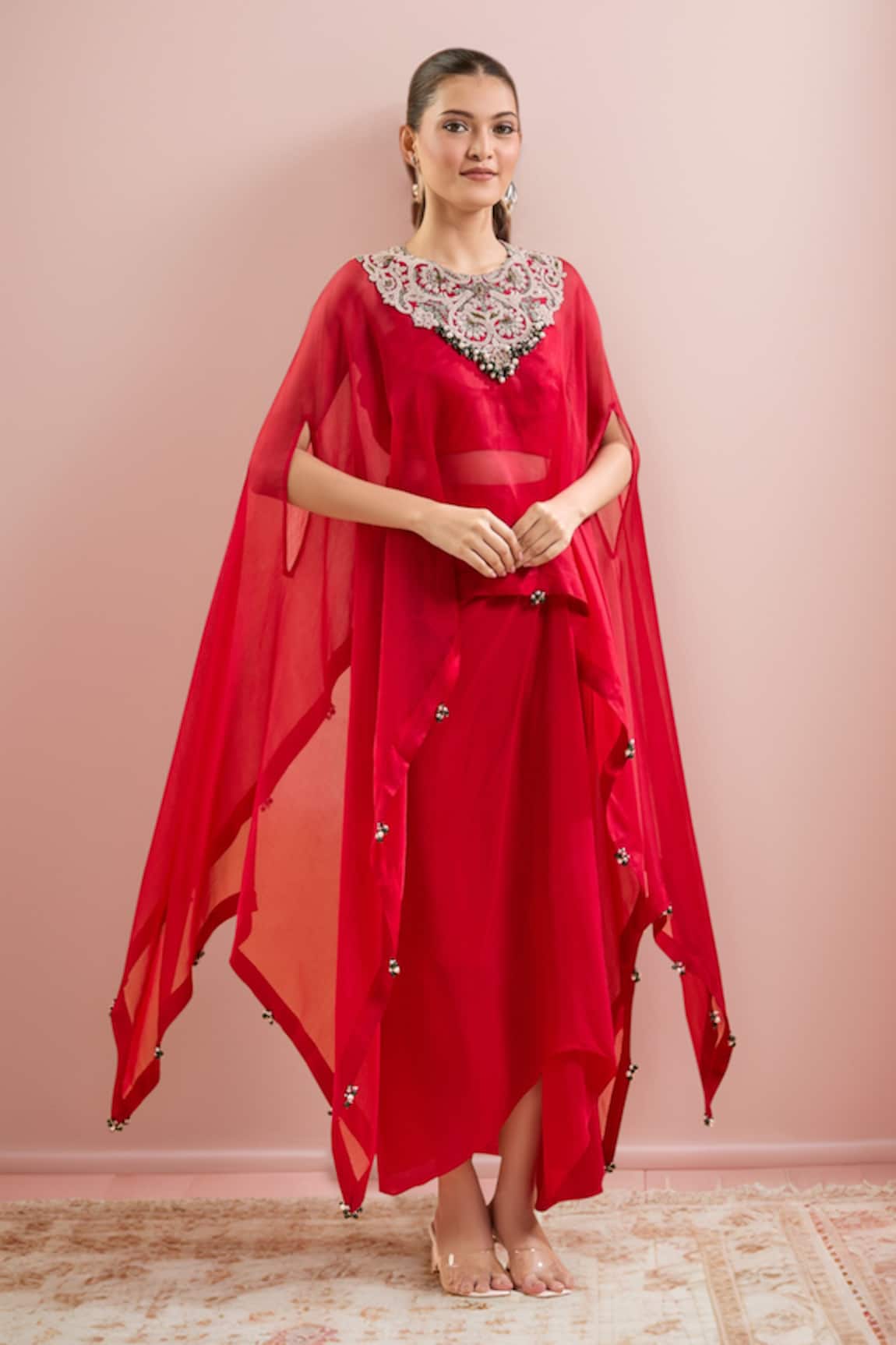 Prisho Floral Sequin Embroidered Kaftan Set