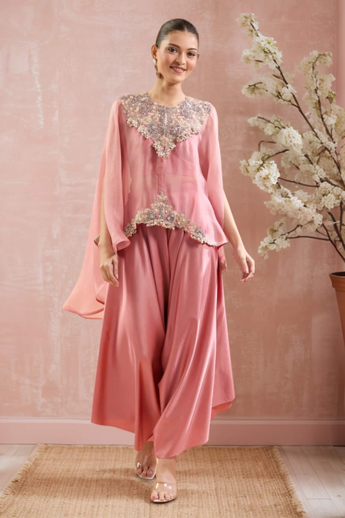 Prisho Floral Pearl Embroidered Kaftan Set
