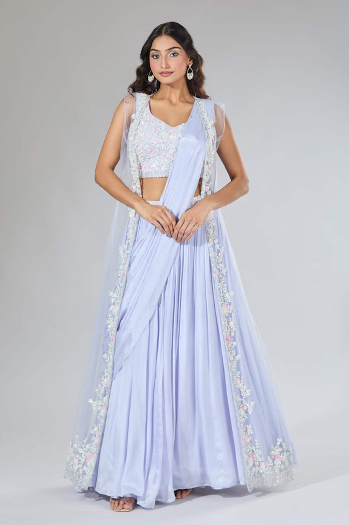 Samyukta Singhania Embroidered Jacket Draped Lehenga Set 