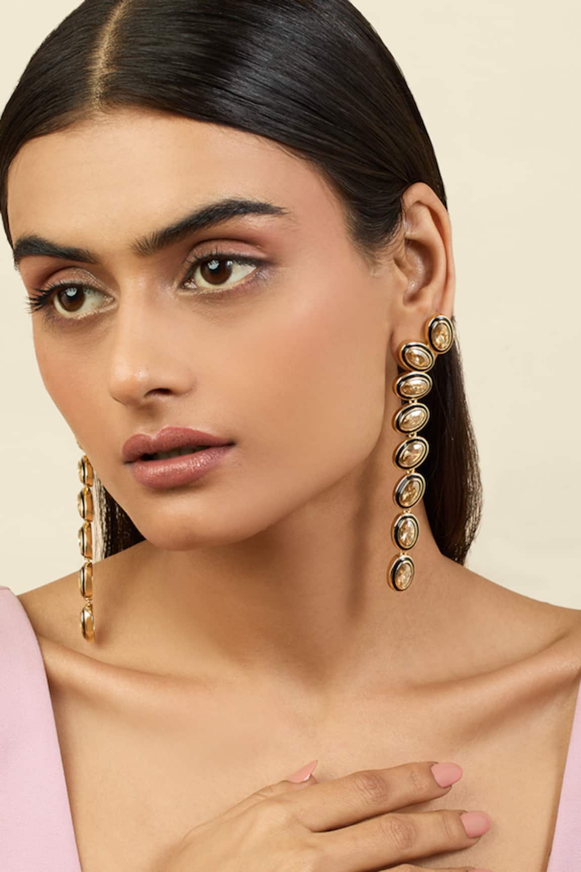 Isharya Gold Crystal Embellished Dangler Earrings