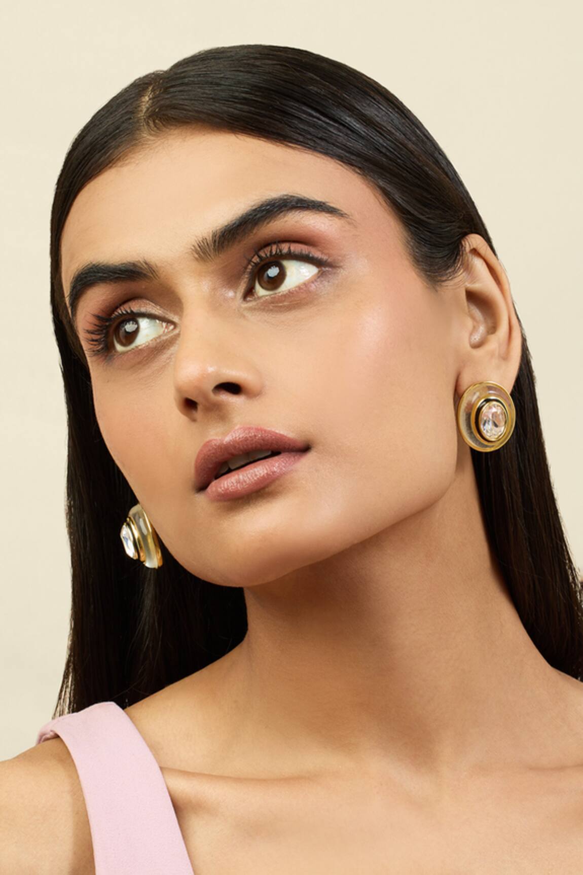 ISHARYA Gold Crystal Embellished Stud Earrings 