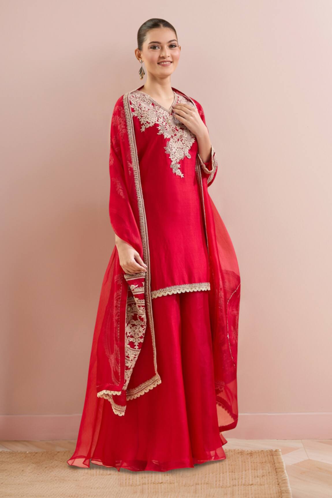 Prisho Floral Embroidered Kurta & Sharara Set