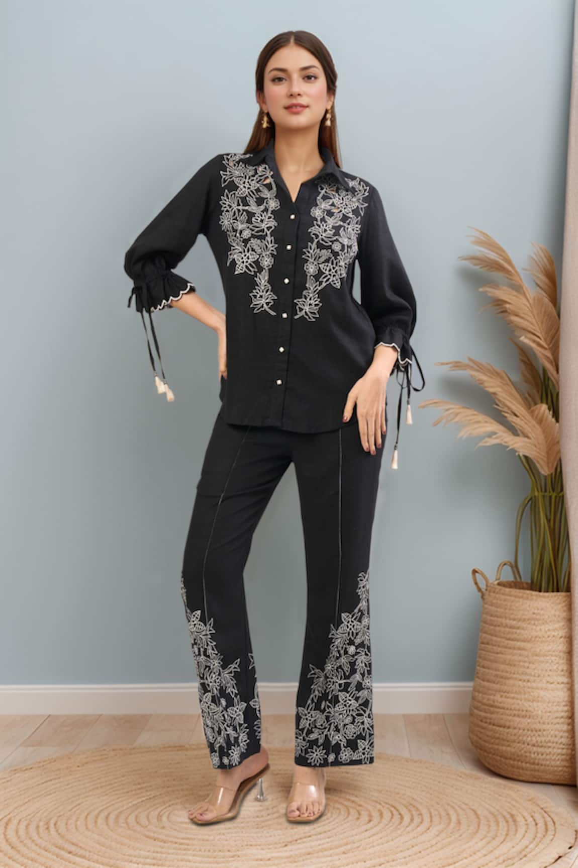 Label Deepika Nagpal Floral Embroidery Shirt & Pant Set