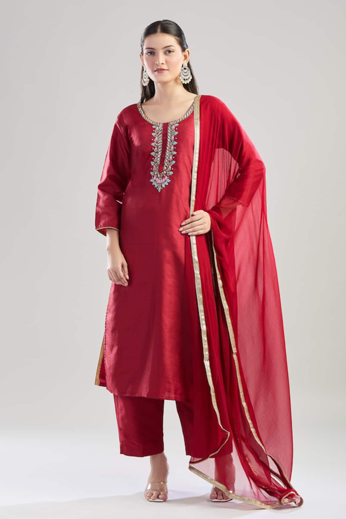 Samyukta Singhania Dabka Embroidered Maroon Kurta Pant Set 