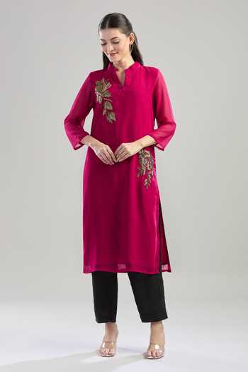 Khwaab By Sanjana Lakhani Fuchsia Seed Bead Embroidered Kurta 