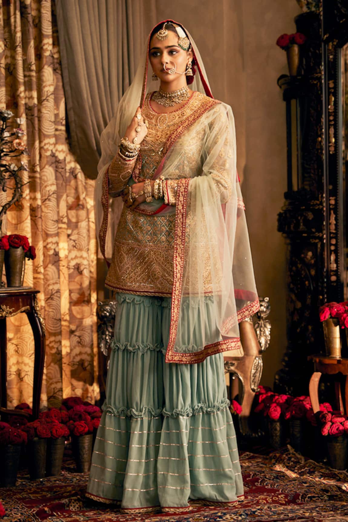 Rimple And Harpreet Narula Geometric Linear Embroidered Kurta Sharara Set