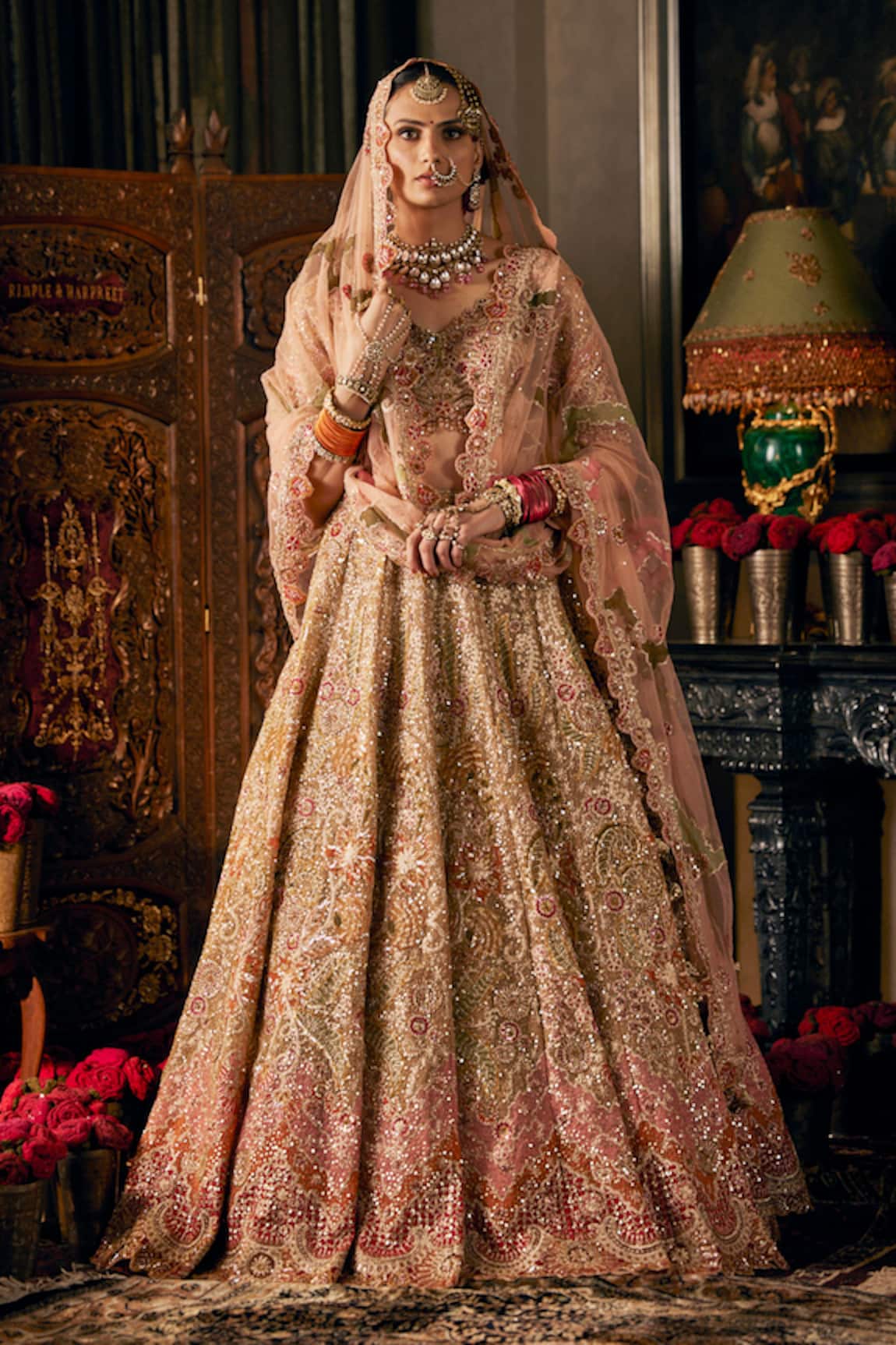 Rimple And Harpreet Narula Floral Motif Embroidered Lehenga Set 