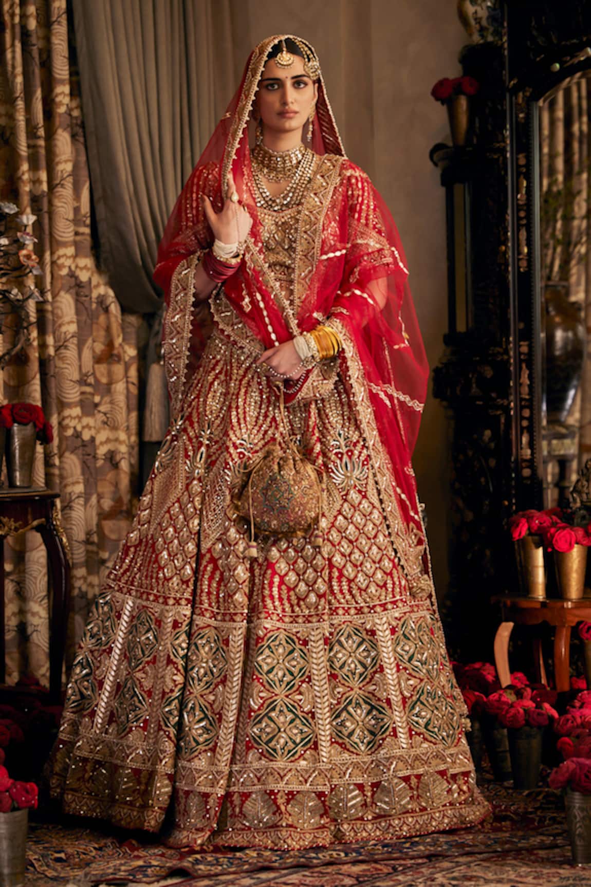 Rimple And Harpreet Narula Red Floral Embroidered Bridal Lehenga Set 