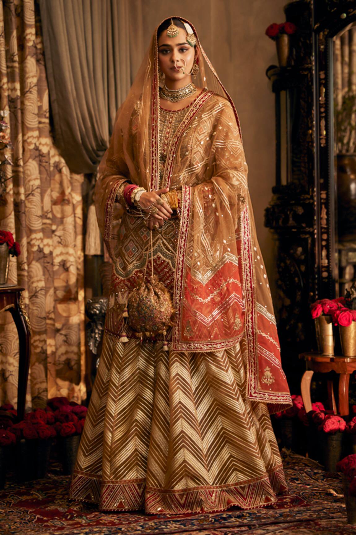 Rimple And Harpreet Narula Gold Embroidered Kurta Sharara Set 