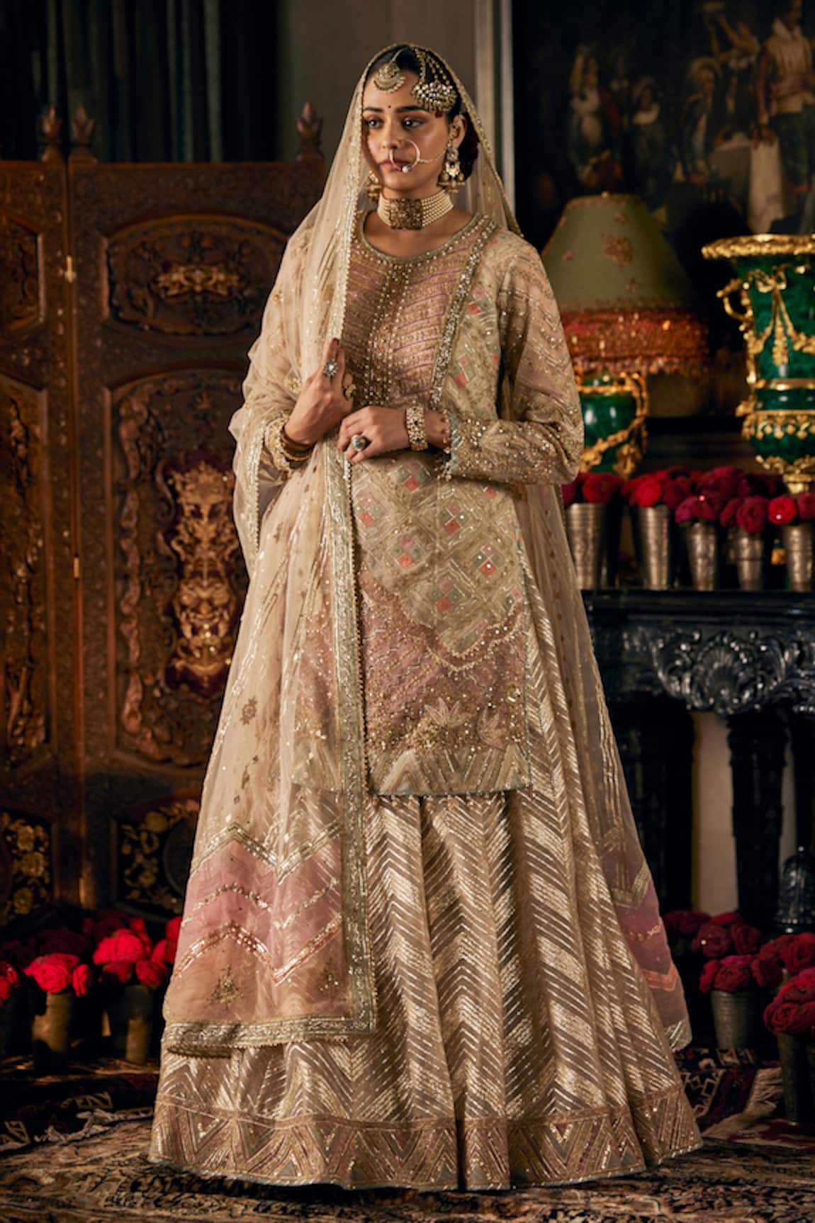 Rimple And Harpreet Narula Ivory Floral Embroidered Kurta Sharara Set 