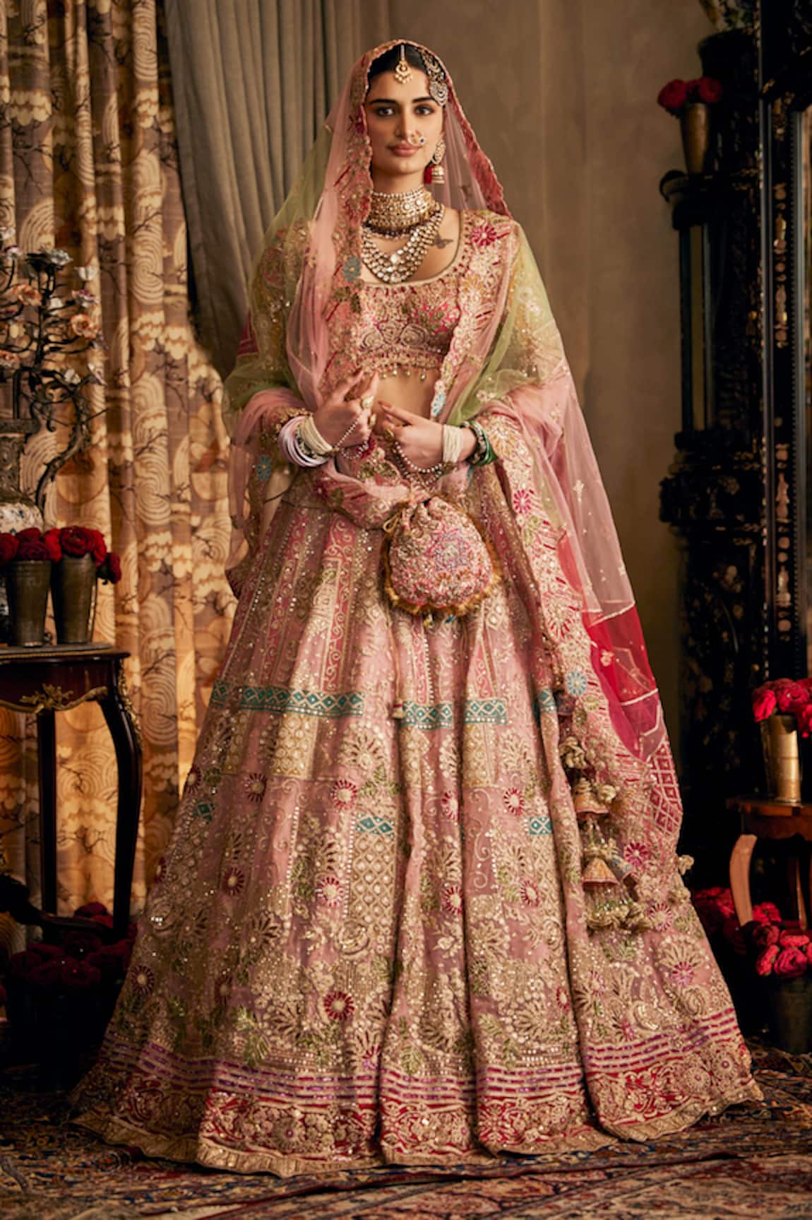 Rimple And Harpreet Narula Floral Embroidered Tulle Lehenga Set 