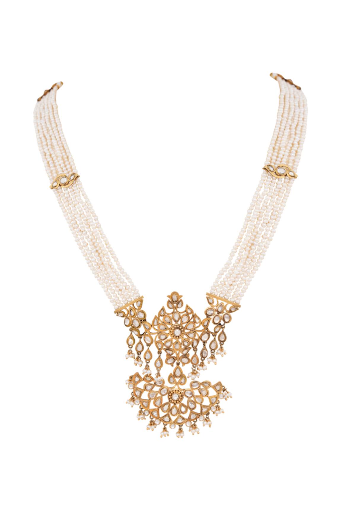 Anita Dongre Crystal & Pearl Geometric Pendant Necklace 