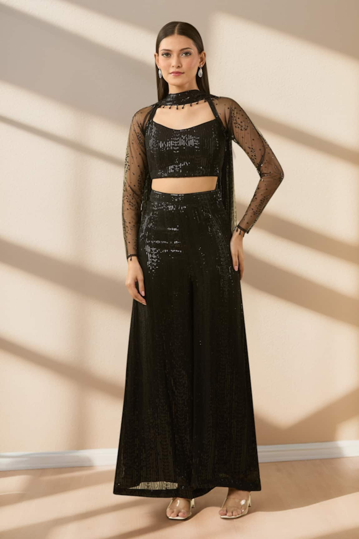 Basanti - Kapde Aur Koffee Geometric Sequin Embroidered Sharara Set 