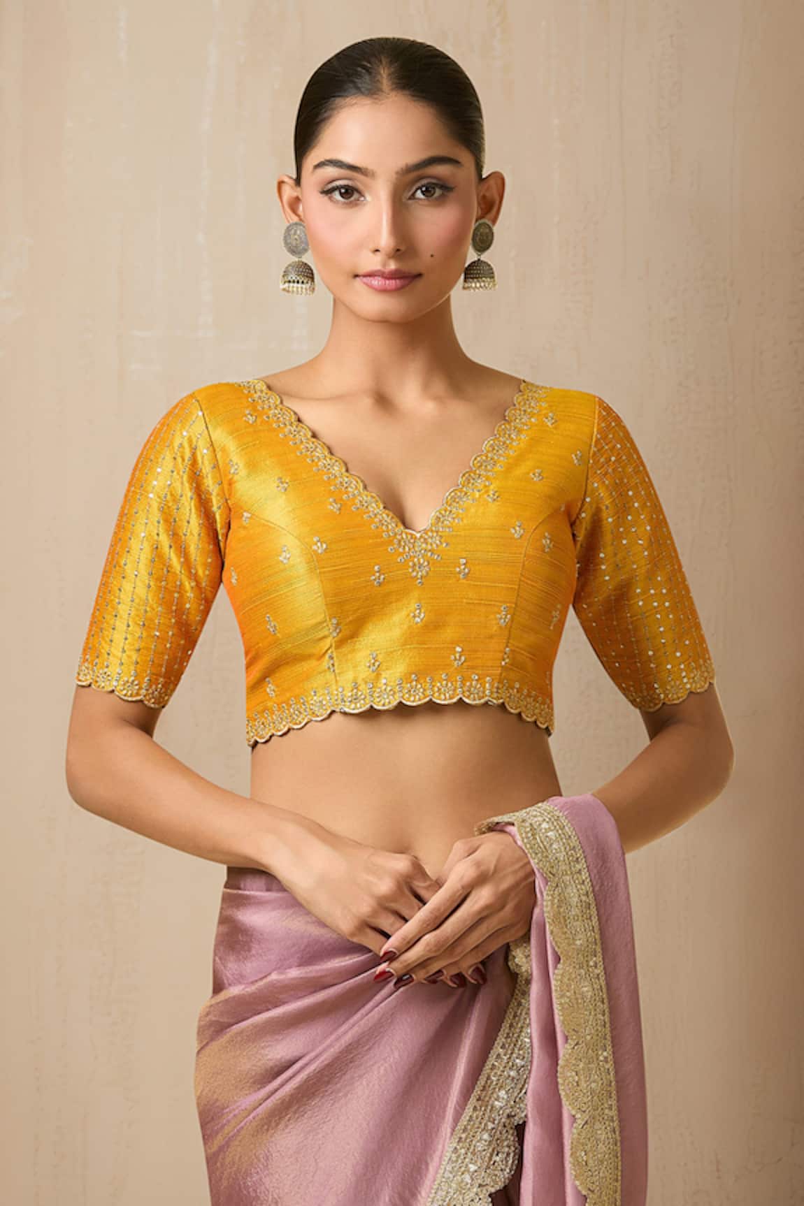 Samyukta Singhania Sequin Embroidered Mustard Blouse 