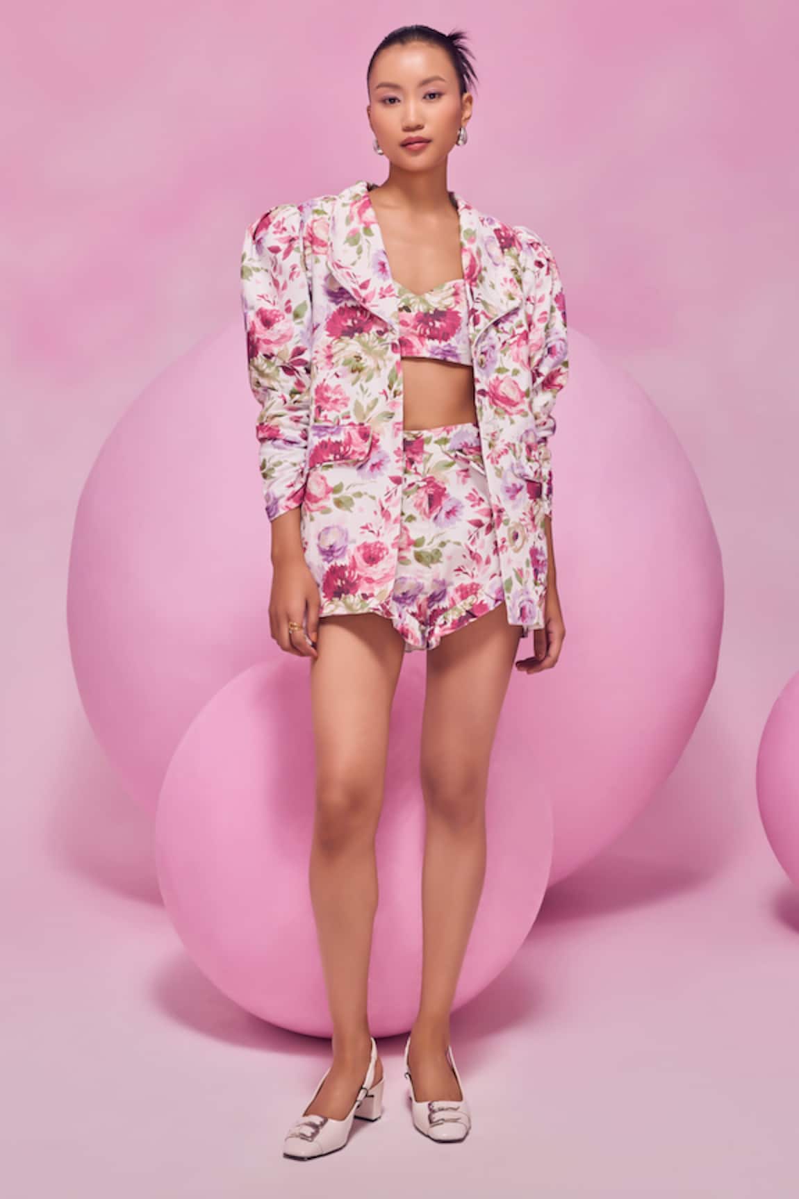 July Issue Floral Print Jacket & Bandeau Shorts Set