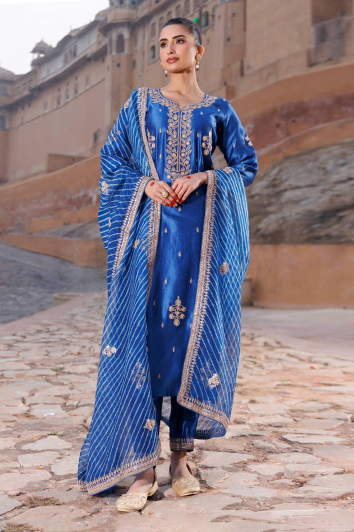 Vinita Bhansali Hand Embroidered Regal Blue Kurta Set 