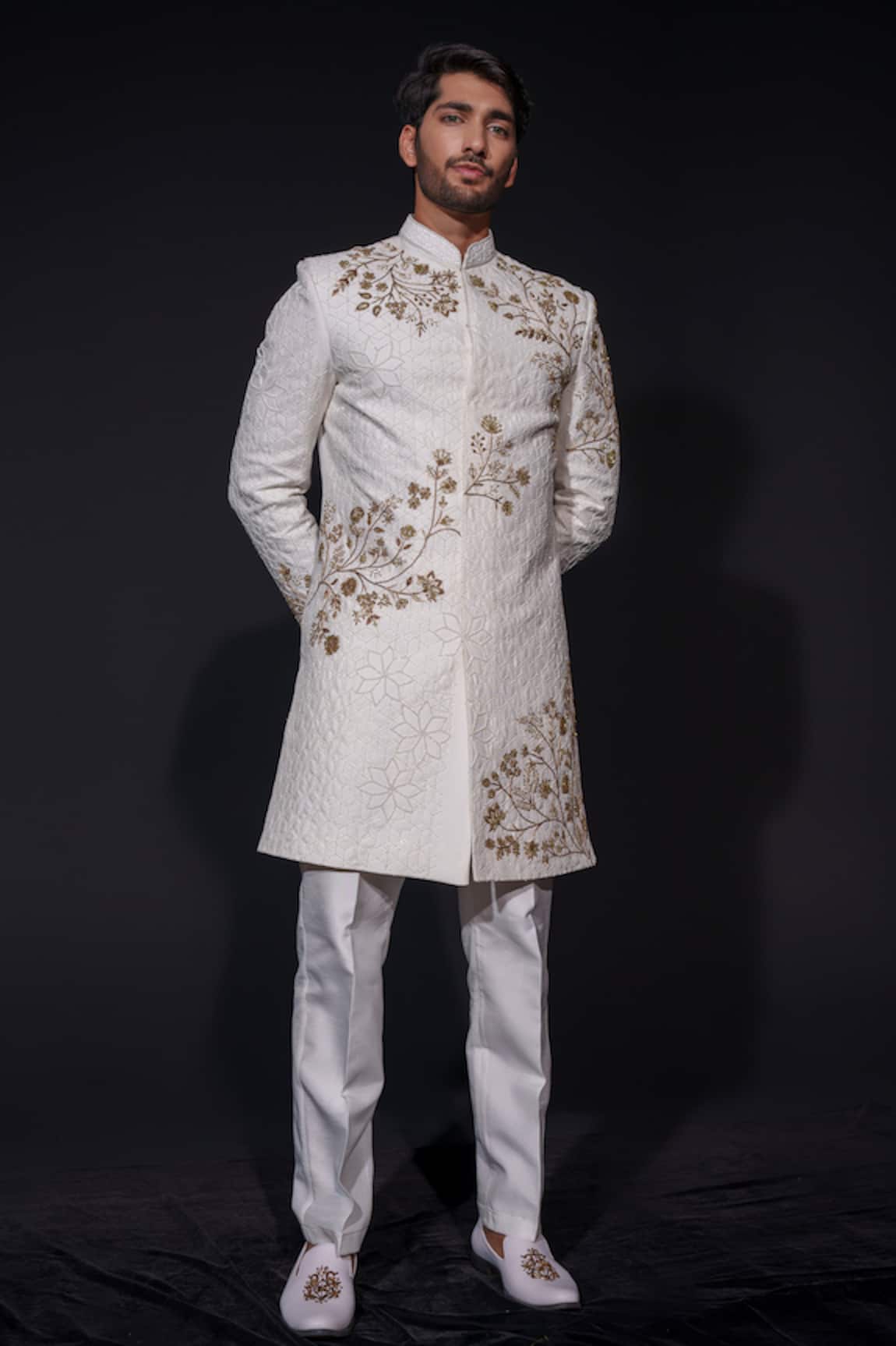 Niloufer By Aasif Ally Zardozi Embroidered Sherwani & Trouser Set 