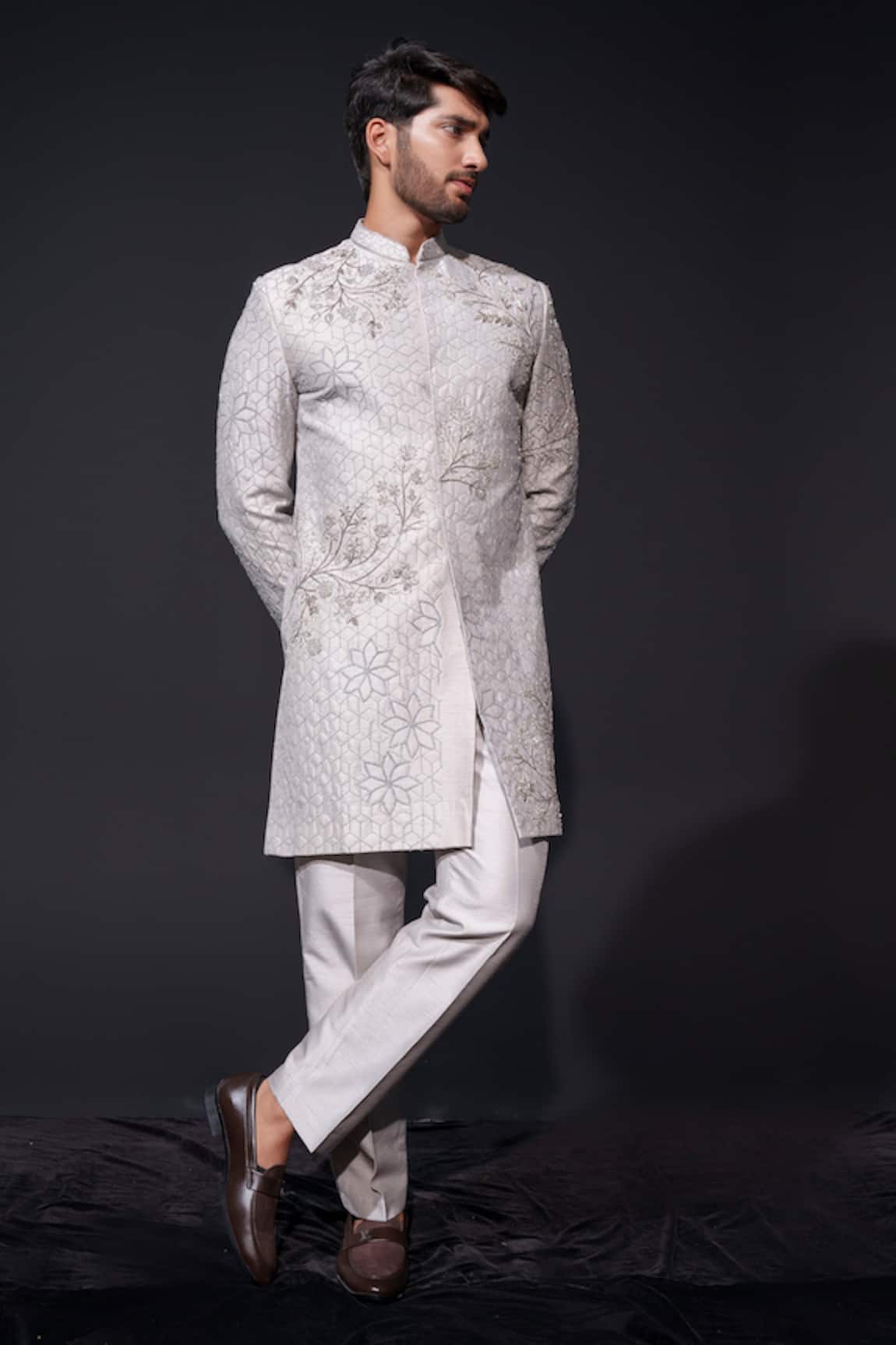 Niloufer By Aasif Ally Embroidered Zardozi Cutdana Sherwani Set