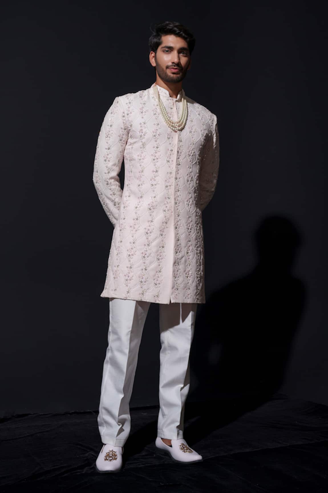 Niloufer By Aasif Ally Floral Cutdana Embroidered Sherwani Set