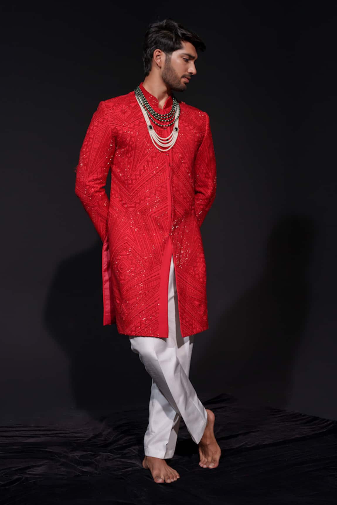 Niloufer By Aasif Ally Geometric Cutdana Embroidered Sherwani Set