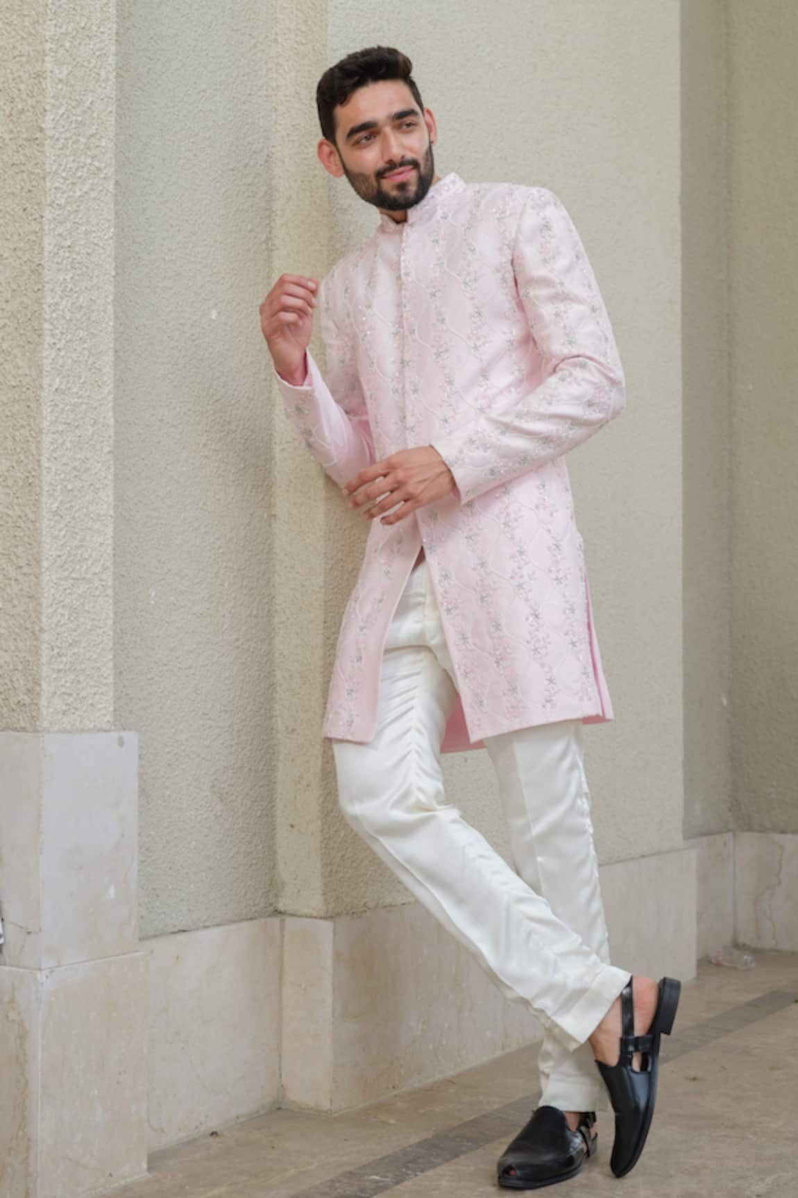 Niloufer By Aasif Ally Floral Cutdana Embroidered Sherwani Set