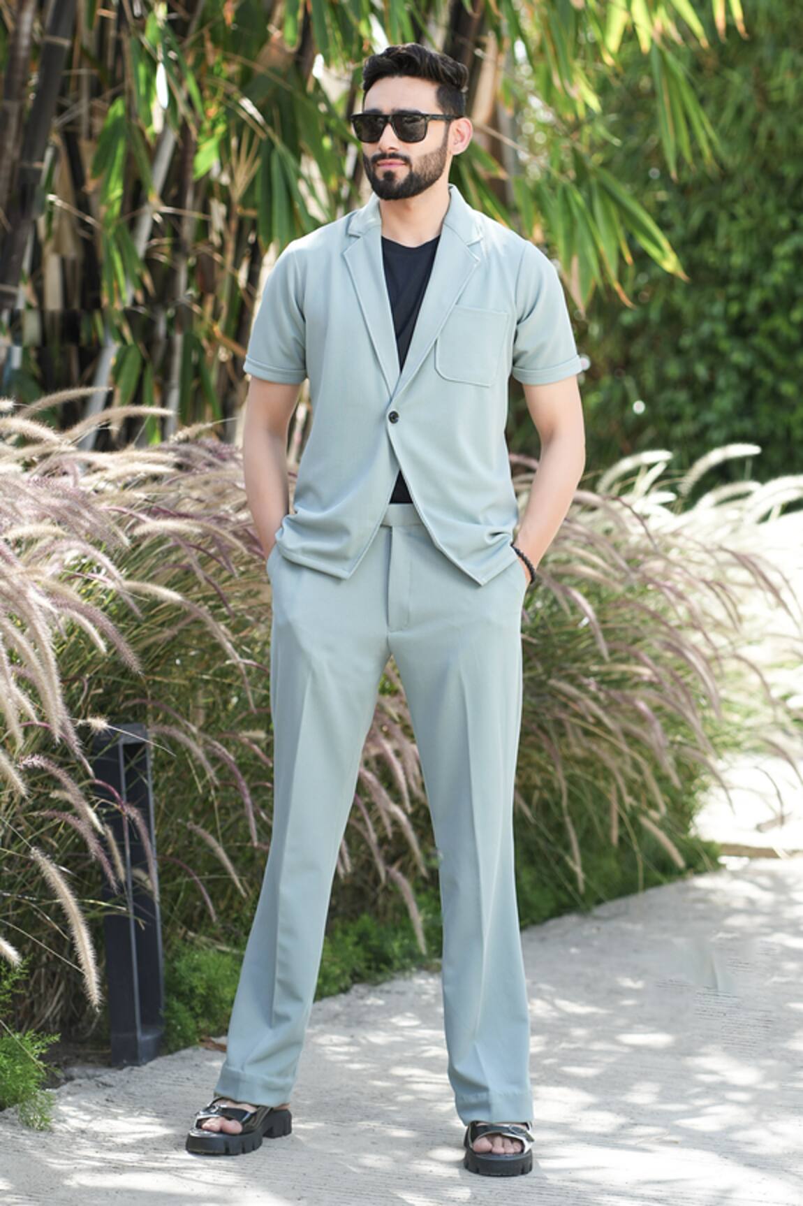 Niloufer By Aasif Ally Solid Green Shirt & Pant Set 