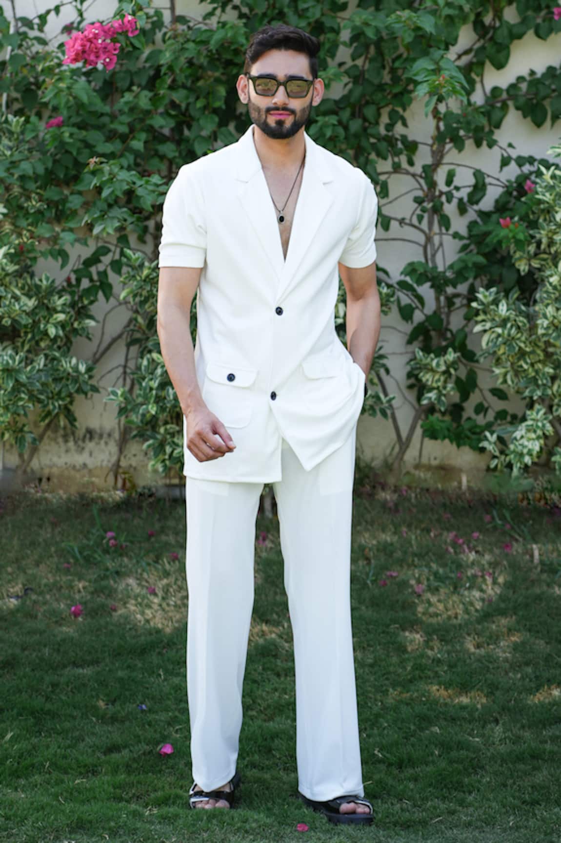 Niloufer By Aasif Ally Designer Solid White Shirt & Pant Set